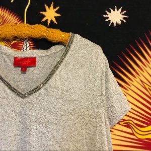 Jennifer Lopez | Soft V-Neck Crystal Neckline Tee